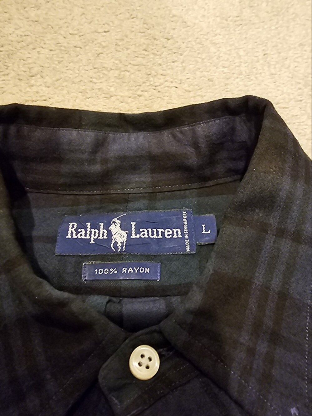 Ralph Lauren Navy and Black Plaid Rayon Button-Up